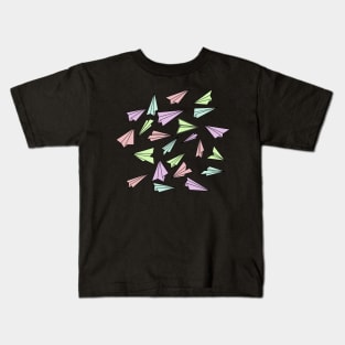 Pastel colors doodle of paper planes pattern Kids T-Shirt